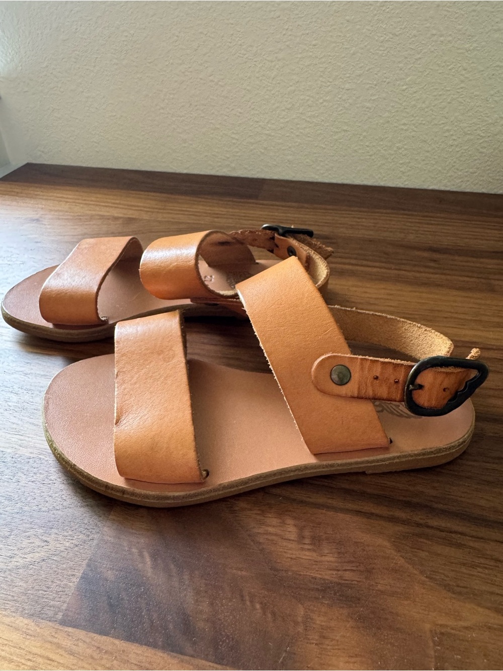 Ancient Greek Sandals Little Kids Size EU 27 Tan Leather Buckle Sandals